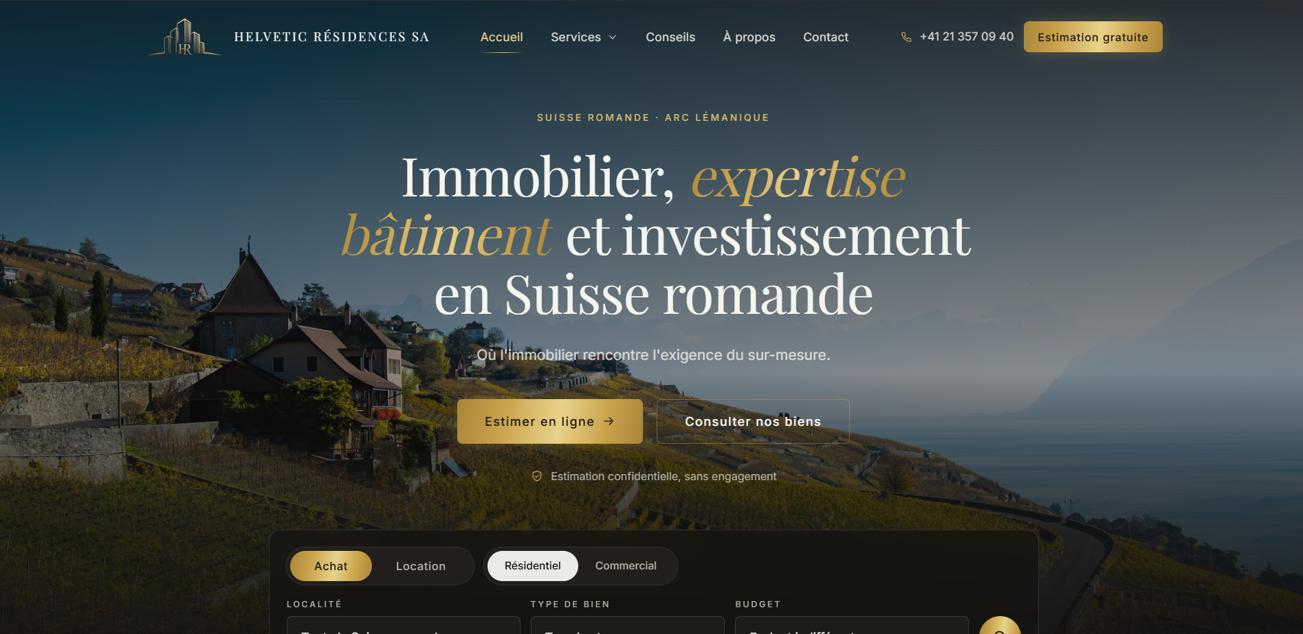Aperçu du site livré pour Helvetic Résidences SA